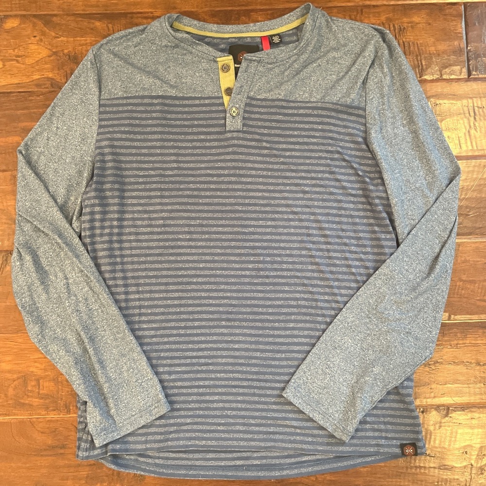 Mountain and Isles Tri-Blend‎ Long Sleeve Striped Henley Shirt Blue Indigo XL